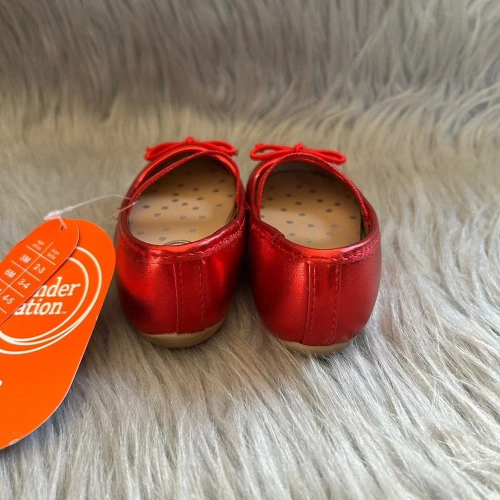 Wonder‎ Nation Bow Ballet Shoes Baby Girls Size 3 Red Mary Jane Slip On